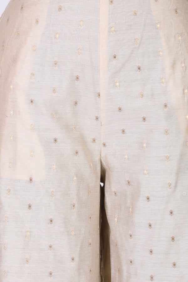 Cream Solid Chanderi Ankle Length Straight Pants