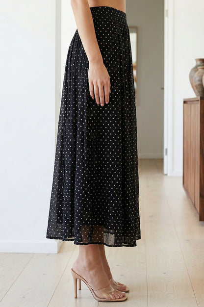 Black Solid Chanderi Wide Leg Ankle Length Culottes