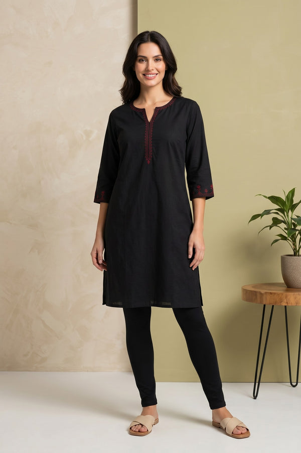 Black Solid Ankle Length Leggings