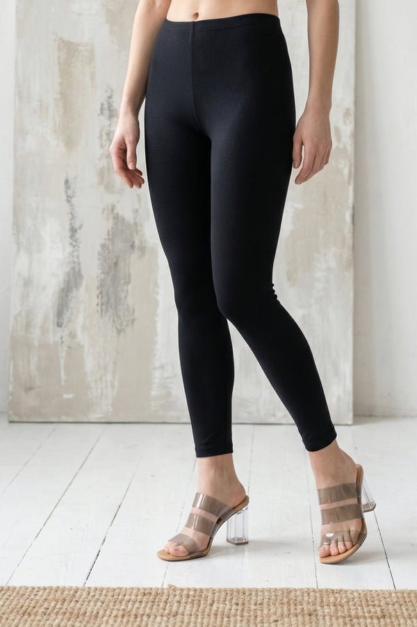 Black Solid Cotton Lyrca Skinny Fit Ankle Length Leggings