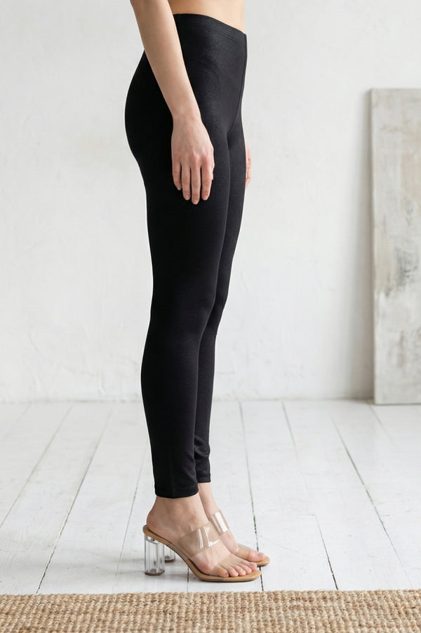 Black Solid Cotton Lyrca Skinny Fit Ankle Length Leggings