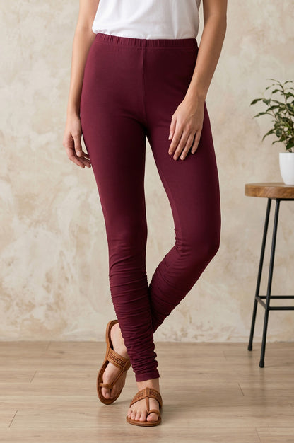 Wine Pure Cotton High Rise Skinny Fit Leggings