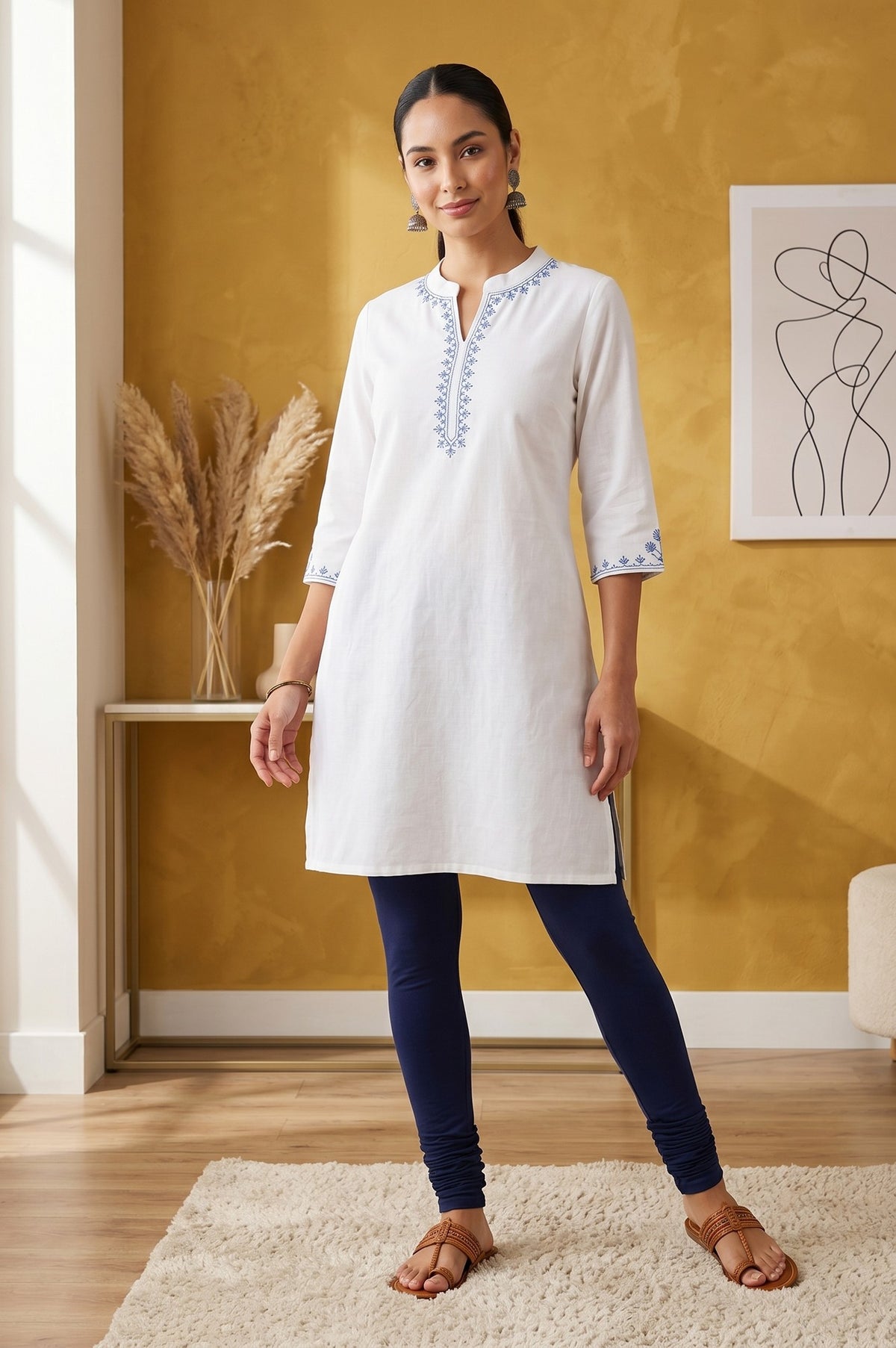 Navy Blue Pure Cotton Skinny Fit Ankle Length Leggings
