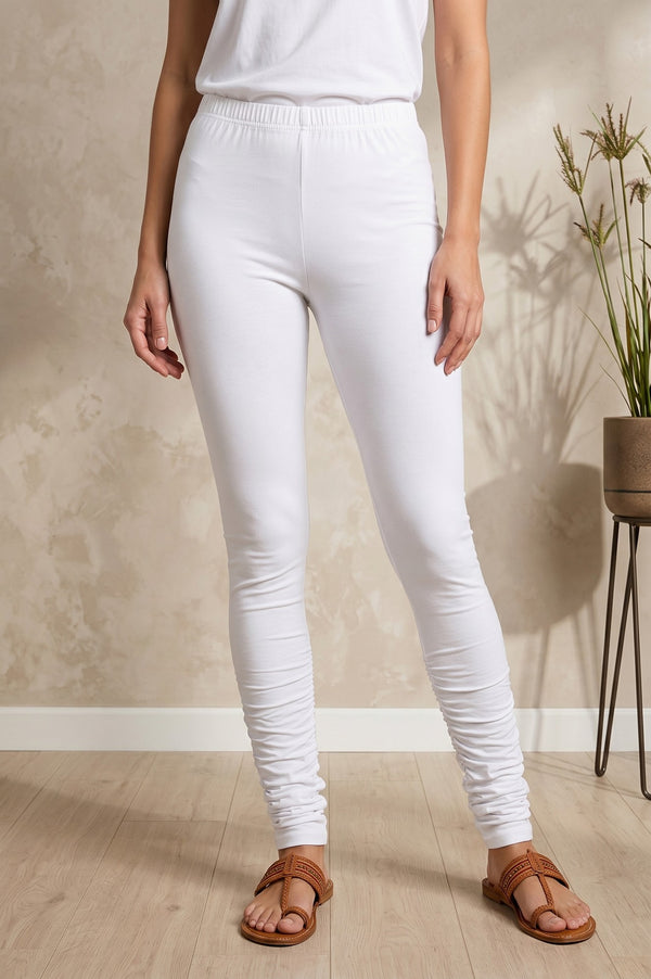 White Pure Cotton Skinny Fit Ankle Length Leggings