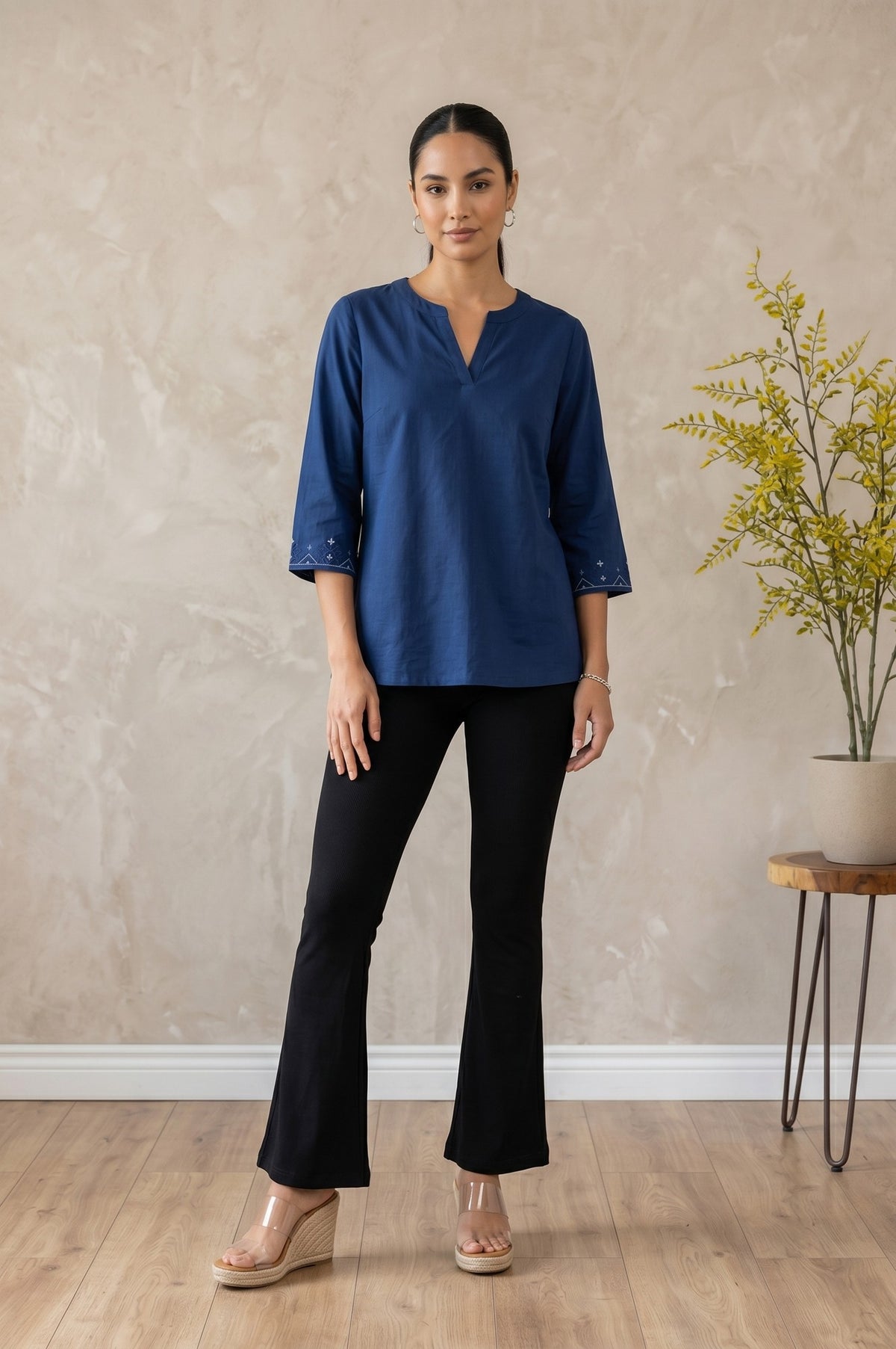 Black Pure Cotton Slim Fit Bell-Bottom Leggings
