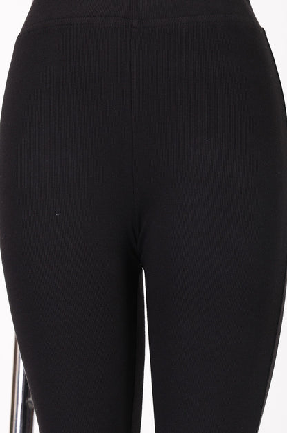 Black Pure Cotton Slim Fit Bell-Bottom Leggings