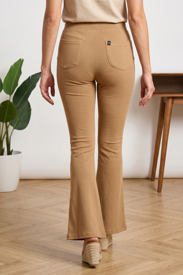 Beige High Rise Slim Fit Bell-Bottom Leggings