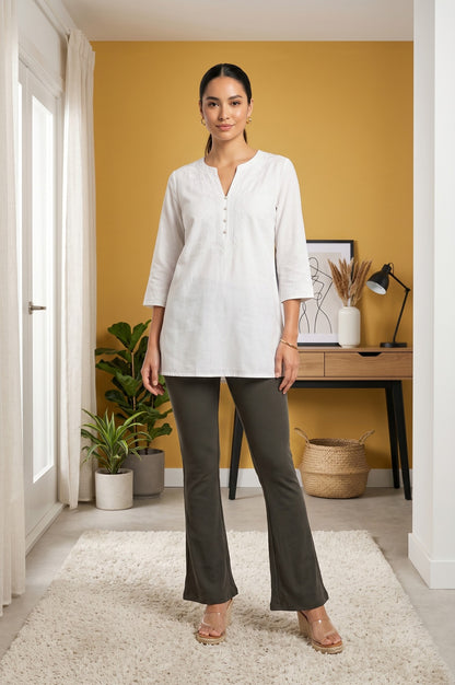 Olive Pure Cotton Slim Fit Bell-Bottom Leggings