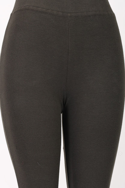 Olive Pure Cotton Slim Fit Bell-Bottom Leggings