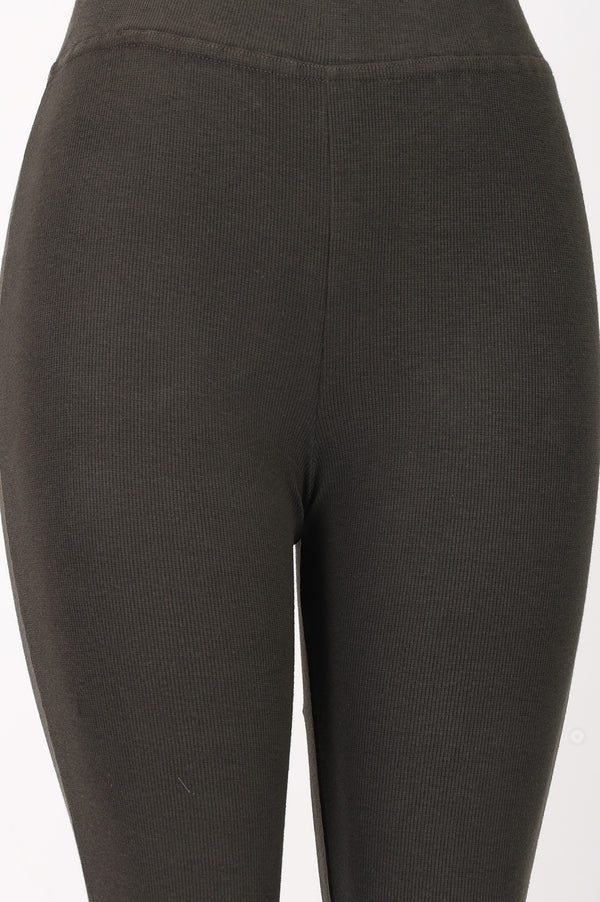 Olive Pure Cotton Slim Fit Bell-Bottom Leggings