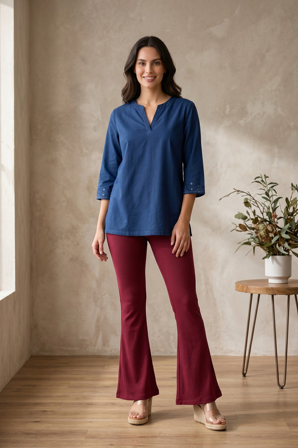 Maroon Pure Cotton Slim Fit Bell-Bottom Leggings
