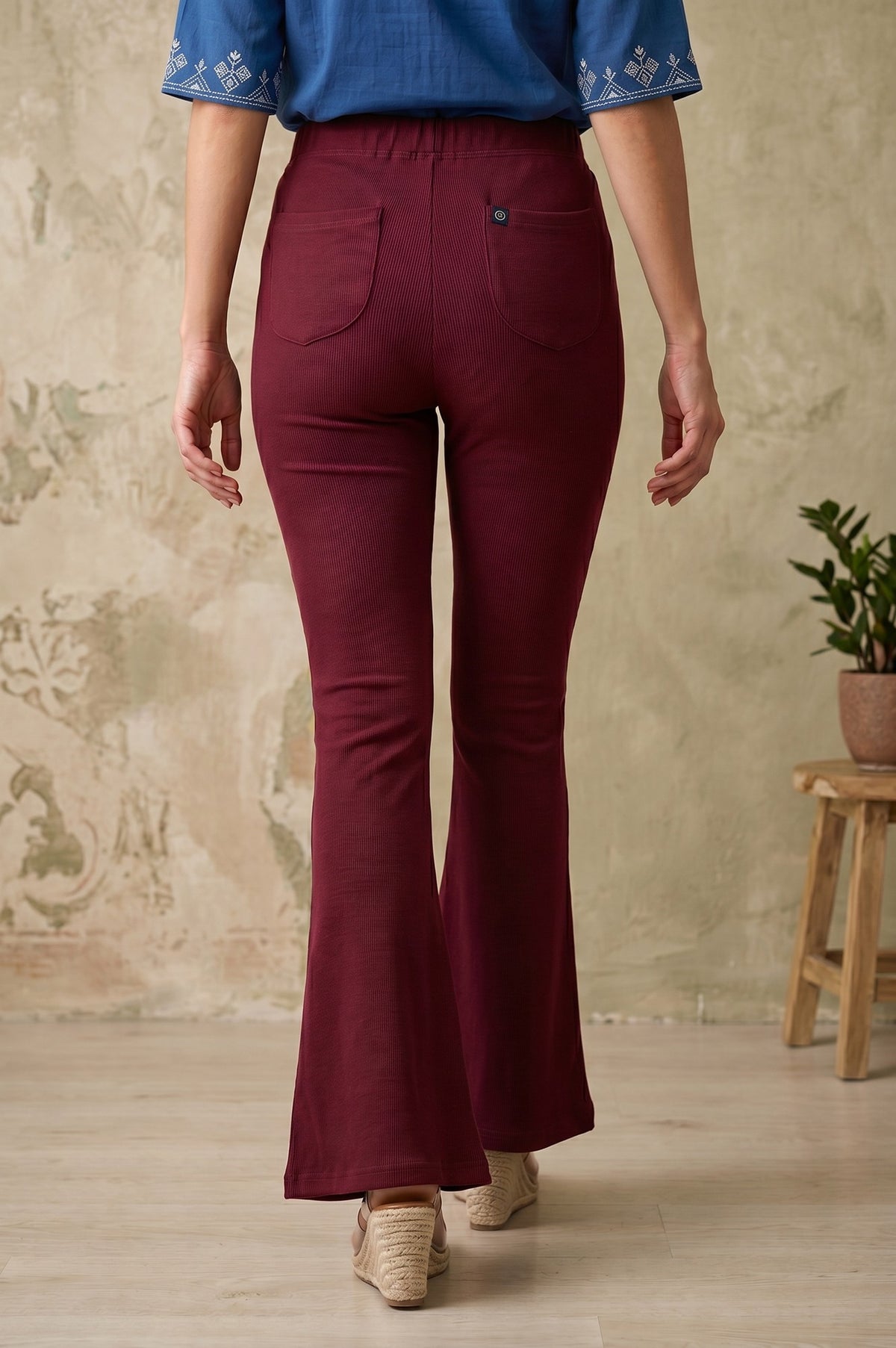 Maroon Pure Cotton Slim Fit Bell-Bottom Leggings