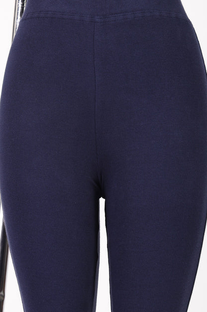 Navy Blue Pure Cotton Slim Fit Bell-Bottom Leggings
