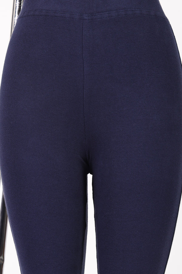 Navy Blue Pure Cotton Slim Fit Bell-Bottom Leggings