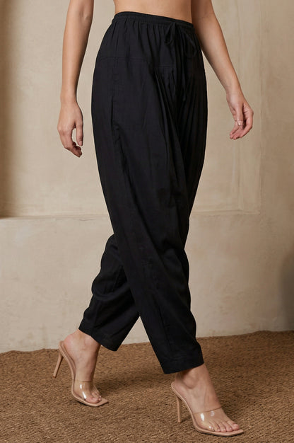 Black Solid Rayon Tapered Fit Ankle Length Patiala Salwar