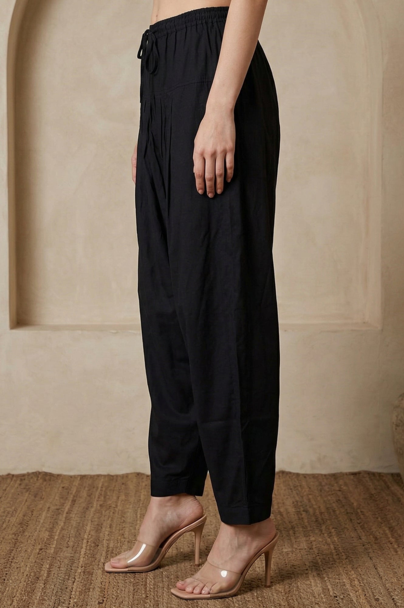 Black Solid Rayon Tapered Fit Ankle Length Patiala Salwar