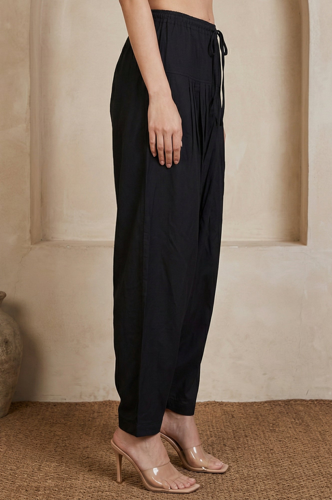 Black Solid Rayon Tapered Fit Ankle Length Patiala Salwar