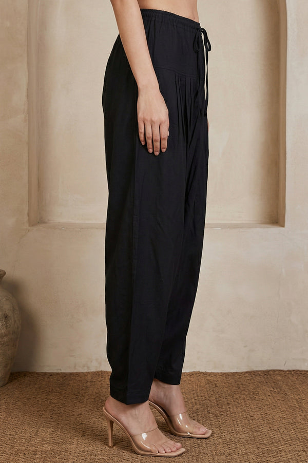 Black Solid Rayon Tapered Fit Ankle Length Patiala Salwar