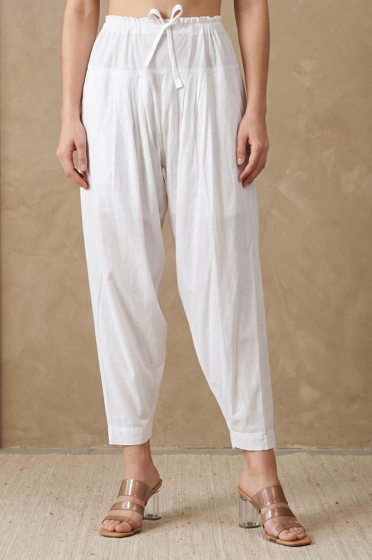 White Solid Rayon Ankle Length Afghani Salwar