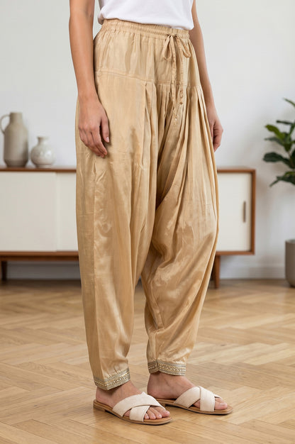 Gold Thread Embroidered Relaxed Fit Patiala Salwar With Lace