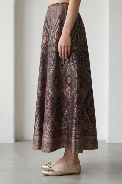 Black Jacquard Zari Flared Skirt