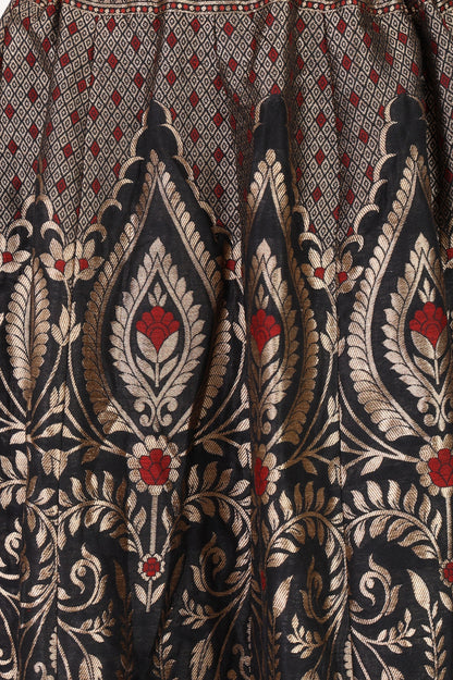 Black Jacquard Zari Flared Skirt