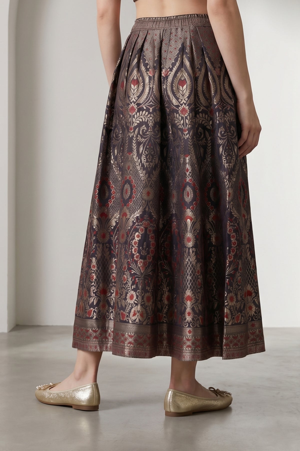 Black Jacquard Zari Flared Skirt
