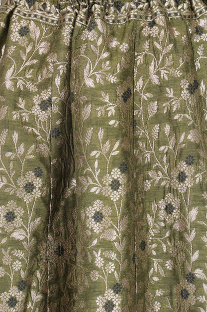 Olive Yarn Dyed Jacquard Flared Long Skirt