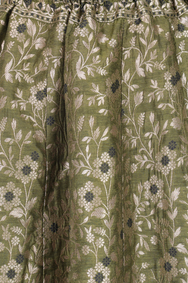 Olive Yarn Dyed Jacquard Flared Long Skirt