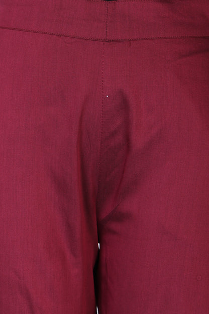 Burgundy Ethnic Motifs Foil Printed Ankle Length Tapered Trousers