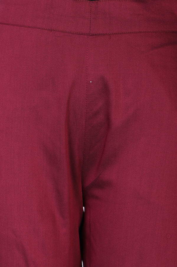 Burgundy Ethnic Motifs Foil Printed Ankle Length Tapered Trousers