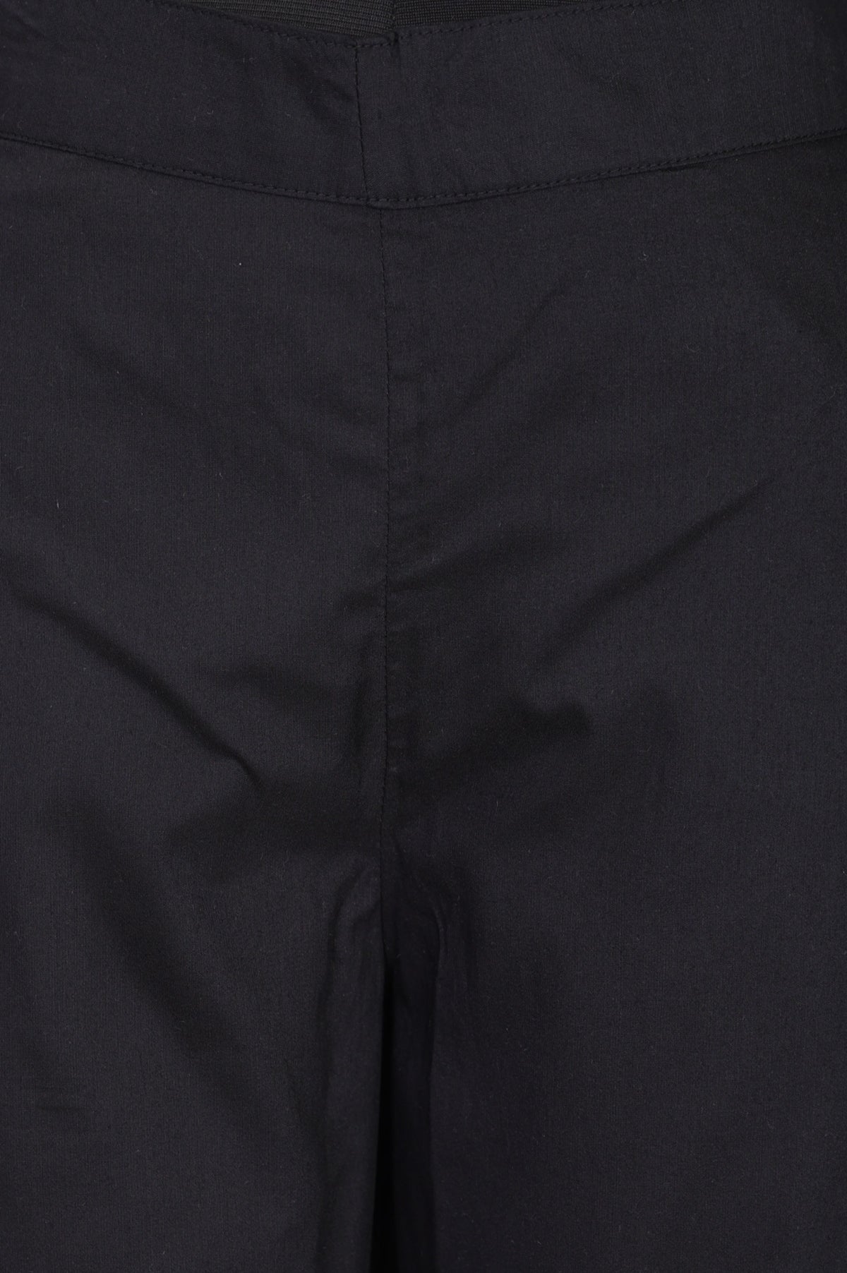 Black Straight Fit Ankle Length Trousers with Embellished Hemline