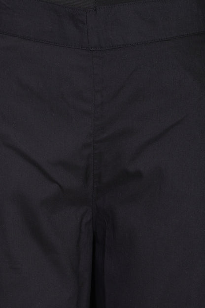 Black Straight Fit Ankle Length Trousers with Embellished Hemline