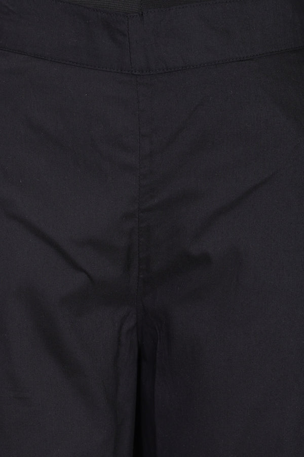 Black Straight Fit Ankle Length Trousers with Embellished Hemline