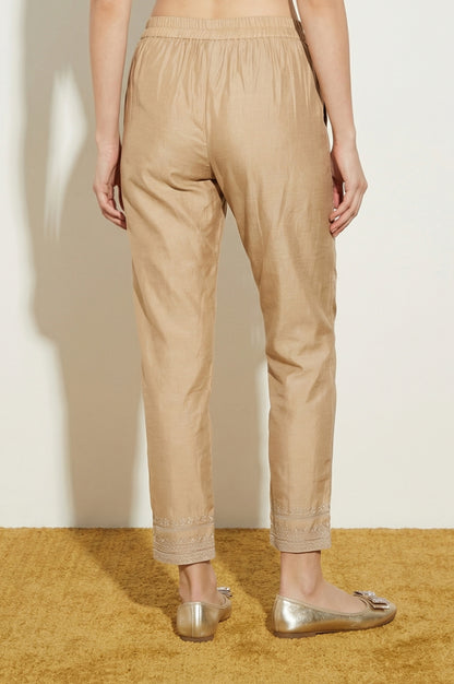 Gold Embroidered Straight Fit Ankle Length Mid Rise Trousers