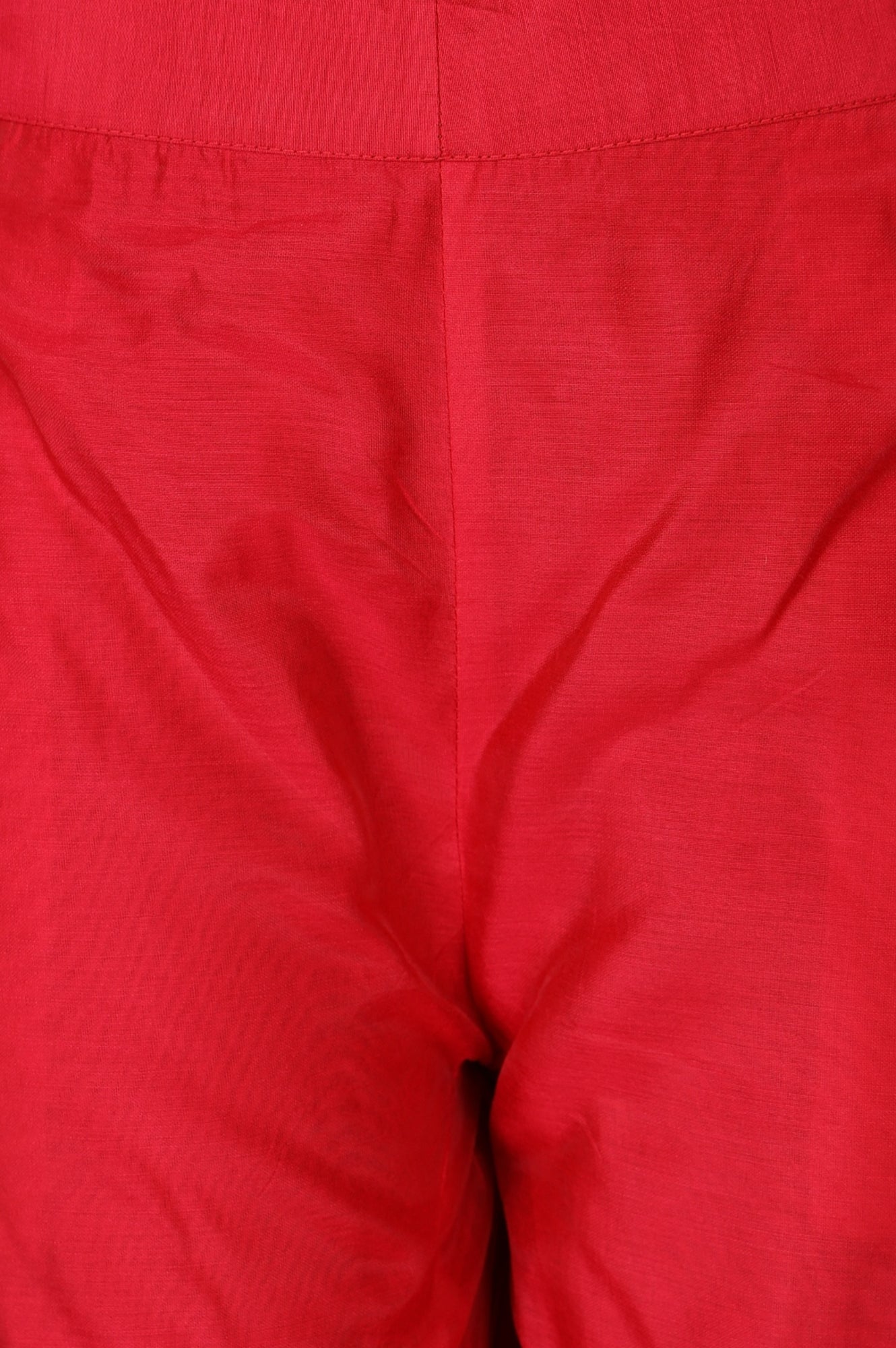 Red Solid Chanderi Straight Fit Ankle Length Trousers