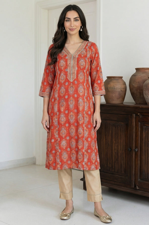 Gold Solid Chanderi Straight Fit Ankle Length Trousers