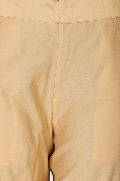 Gold Solid Chanderi Straight Fit Ankle Length Trousers