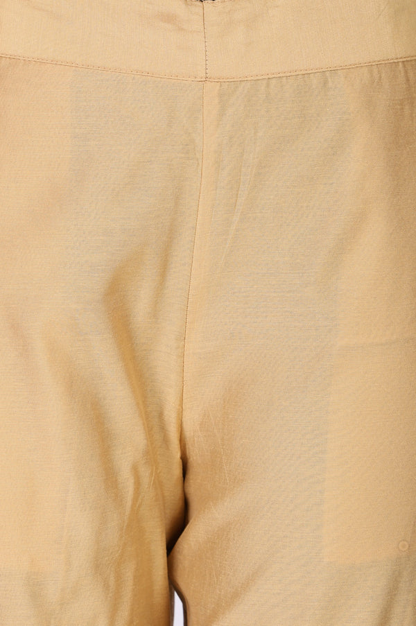 Gold Solid Chanderi Straight Fit Ankle Length Trousers
