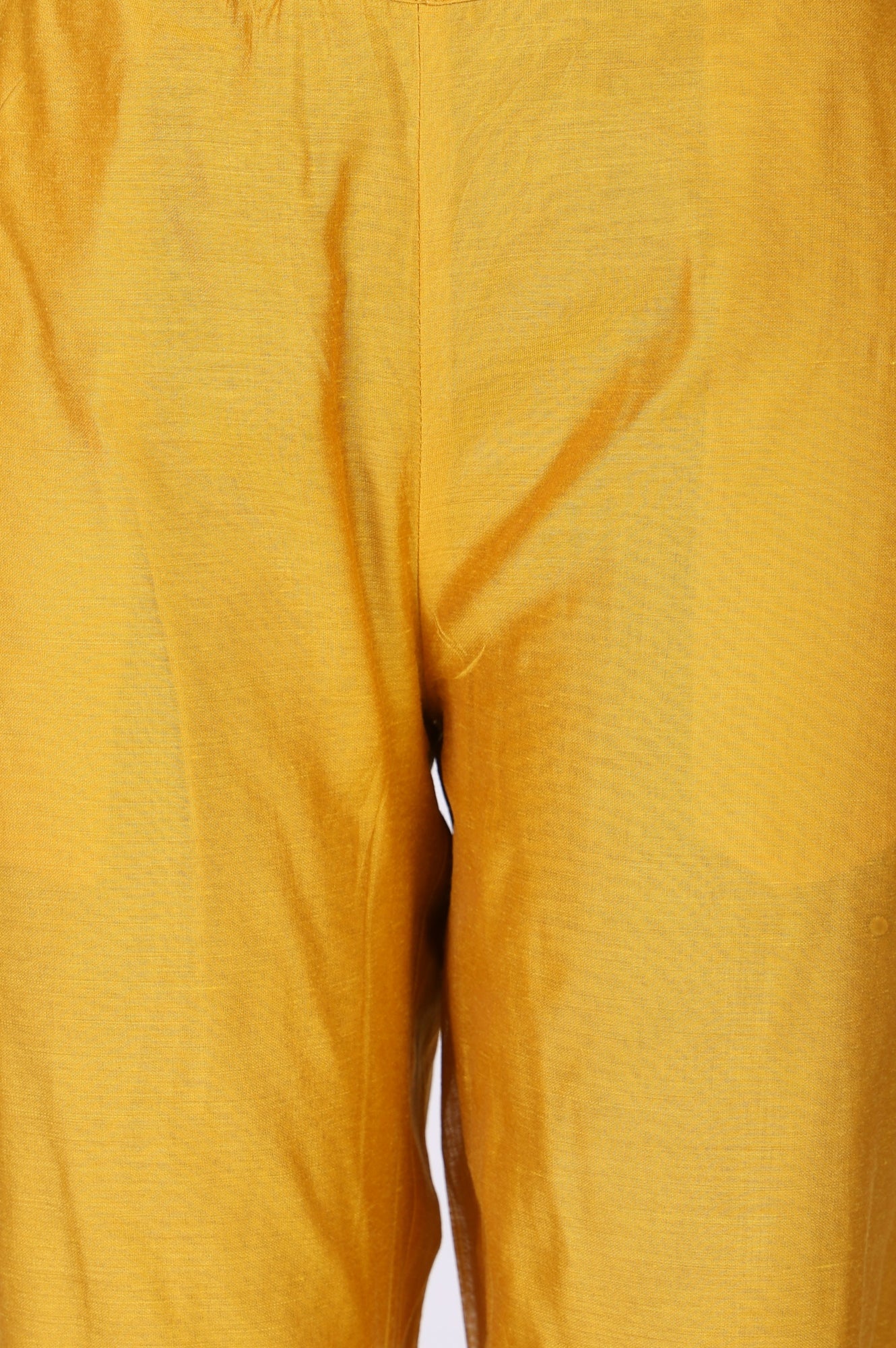 Mustard Solid Chanderi Straight Fit Ankle Length Trousers