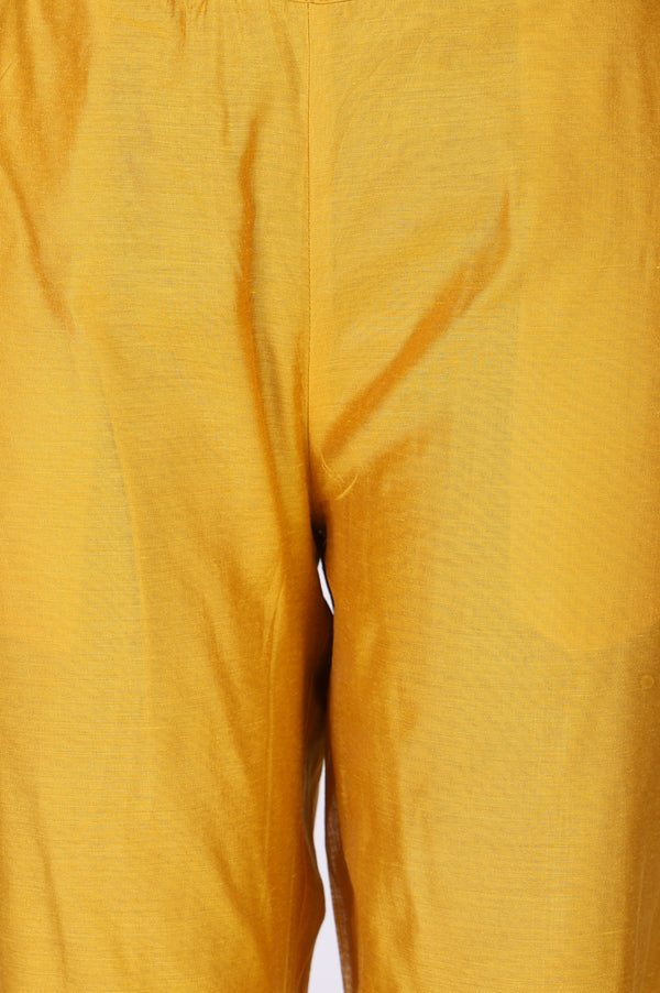 Mustard Solid Chanderi Straight Fit Ankle Length Trousers