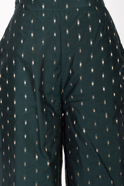 Green Ethnic Motifs Foil Printed Ankle Length Palazzo