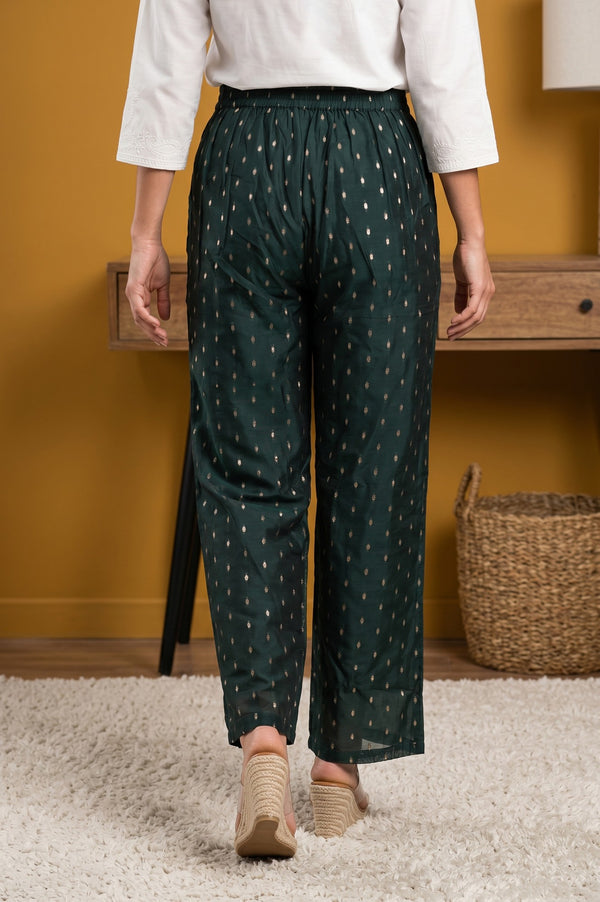 Green Ethnic Motifs Foil Printed Ankle Length Palazzo