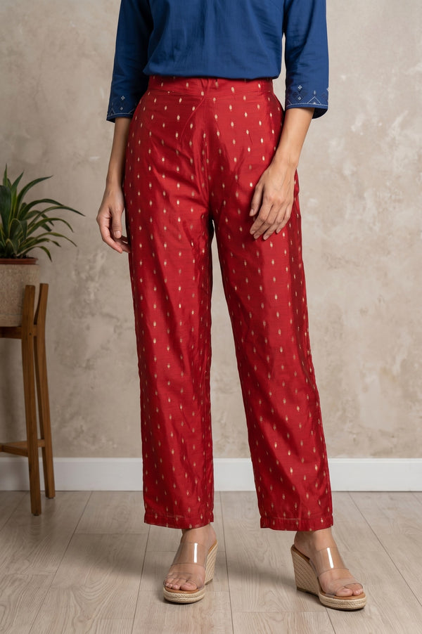 Red Ethnic Motifs Foil Printed Ankle Length Palazzo