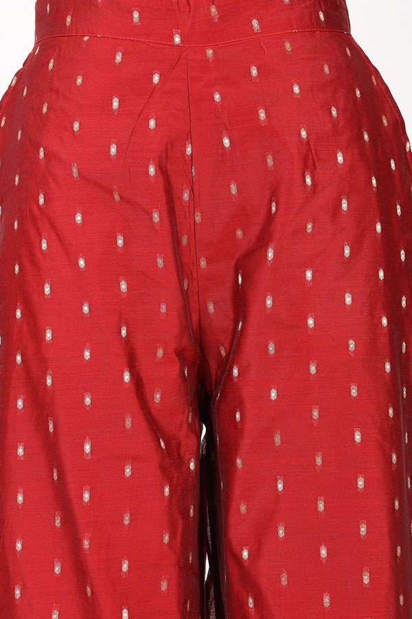 Red Ethnic Motifs Foil Printed Ankle Length Palazzo
