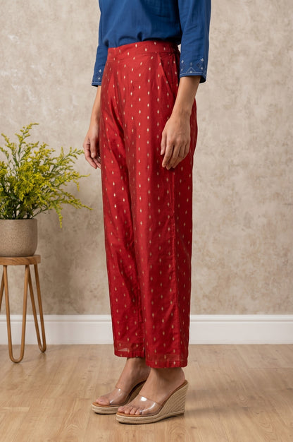 Red Ethnic Motifs Foil Printed Ankle Length Palazzo