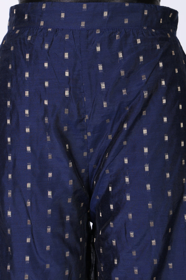 Navy Blue Chanderi Wide Leg Ankle Length Palazzo Pants