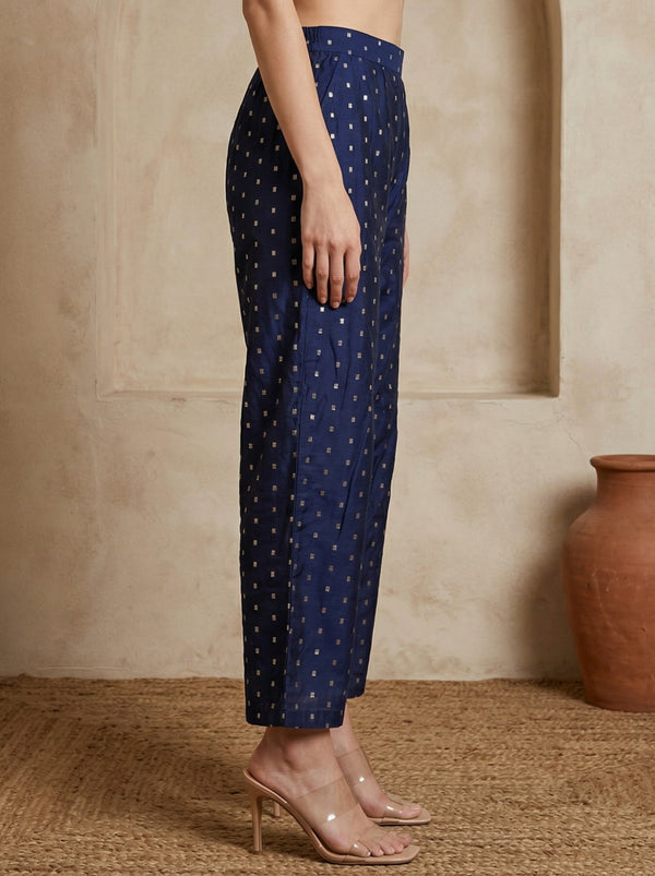 Navy Blue Chanderi Wide Leg Ankle Length Palazzo Pants