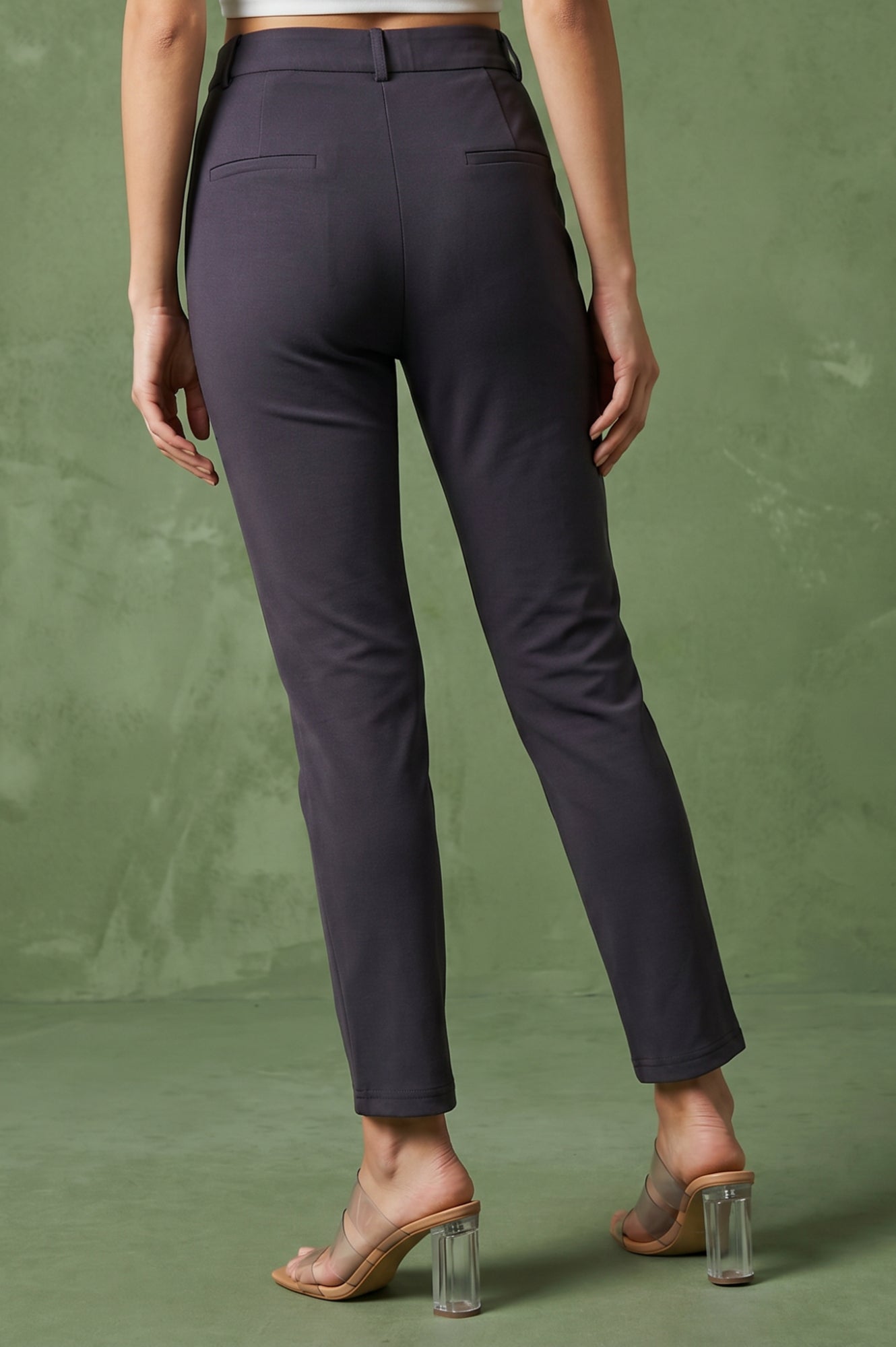 Charcoal Slim Fit Ankle Length Pants
