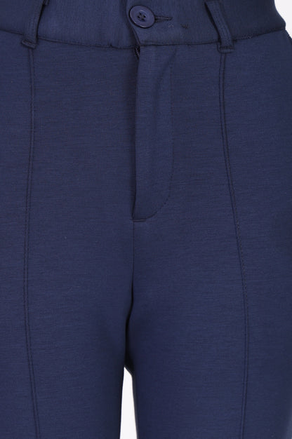 Navy Blue Slim Fit Ankle Length Pants